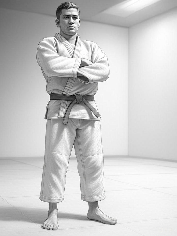 Judoka debout bras croisés