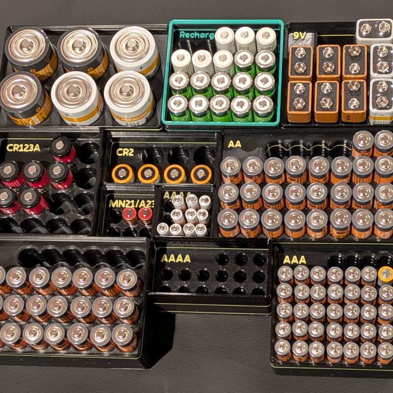 Gridfinity Stackable Battery Storage for Cylindrical & 9V Batteries (AA ...