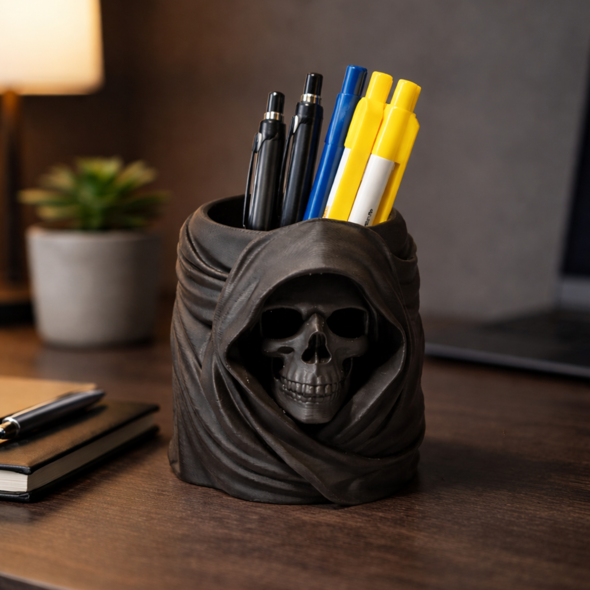 SKELETON HEAD PEN HOLDER / GOTHIC DECOR / HOME ESSENTIALS / DESIGNER HOMEDECOR / OFFICE ORGANIZER