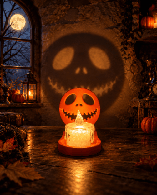 3D Printed Halloween Projection Candlesticks Set - Pumpkin Ghost Bat