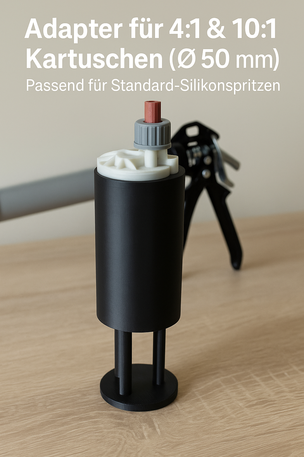 Adapter für 4:1 und 10:1 Kartuschen in Standard-Silikonspritzen (Ø 50 mm) // Adapter for 4:1 and 10:1 Cartridges in Standard Caulking Guns (Ø 50 mm)