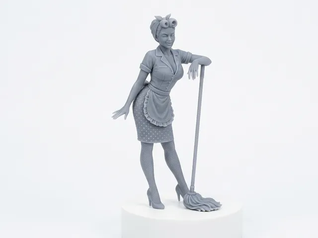 Vintage Pin-Up Housewife Figure: Retro 50s Maid Statue