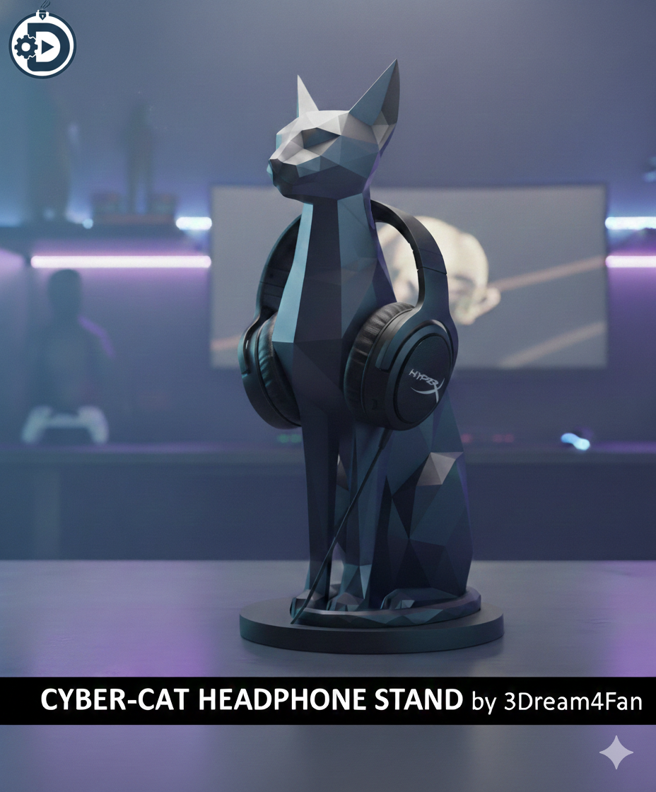 Cyber-Cat: The Ultimate Low-Poly Headset & Accessory Stand