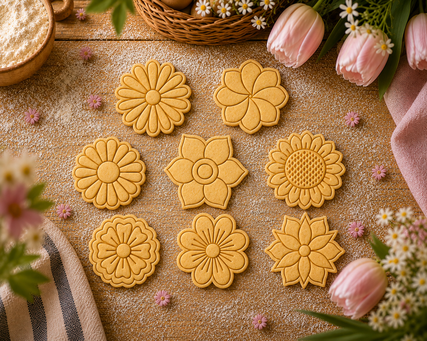 "Flowers" Cookie Cutter + Stamp set (8 models)