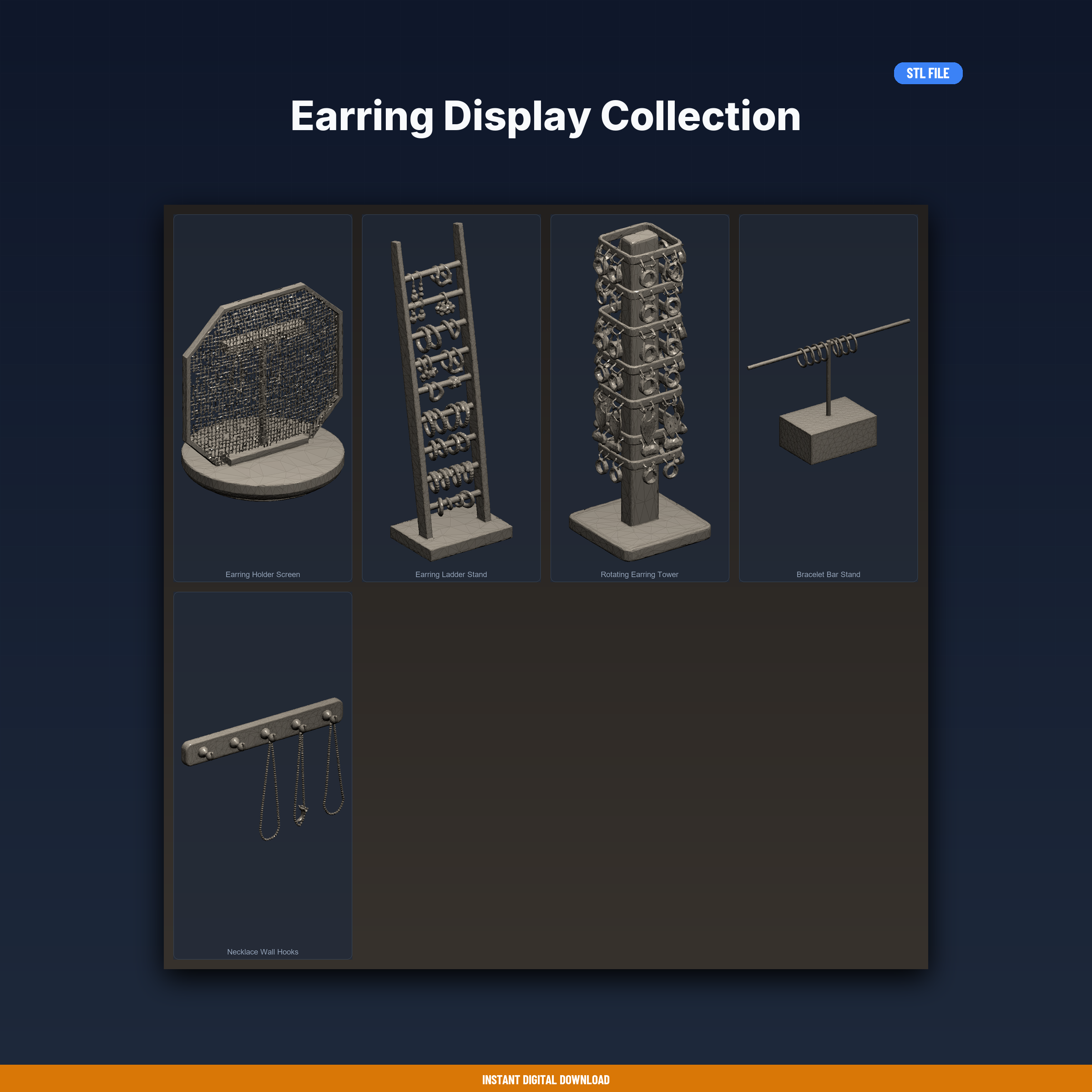 Earring Display Collection - 5-Model STL Bundle