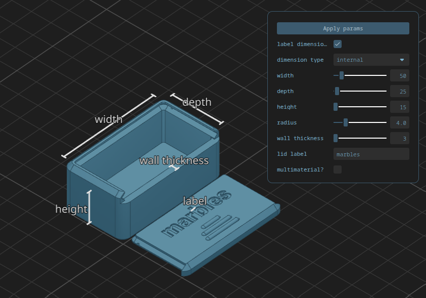 Miniatura 2 do modelo 3D Parametric sliding lid box