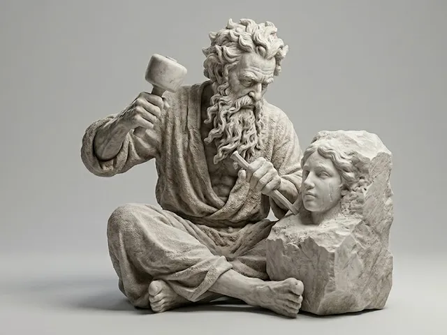 "STATUE OF A MAN CARVING A STATUE"