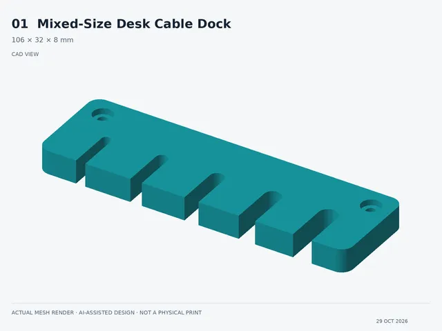 Mixed-Size Desk Cable Dock – 5 Open Cable Channels