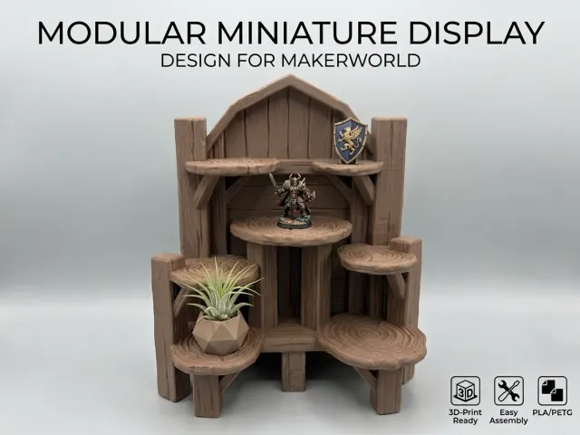 Rustic Wood‑Effect Display Stand for Miniatures/Objects