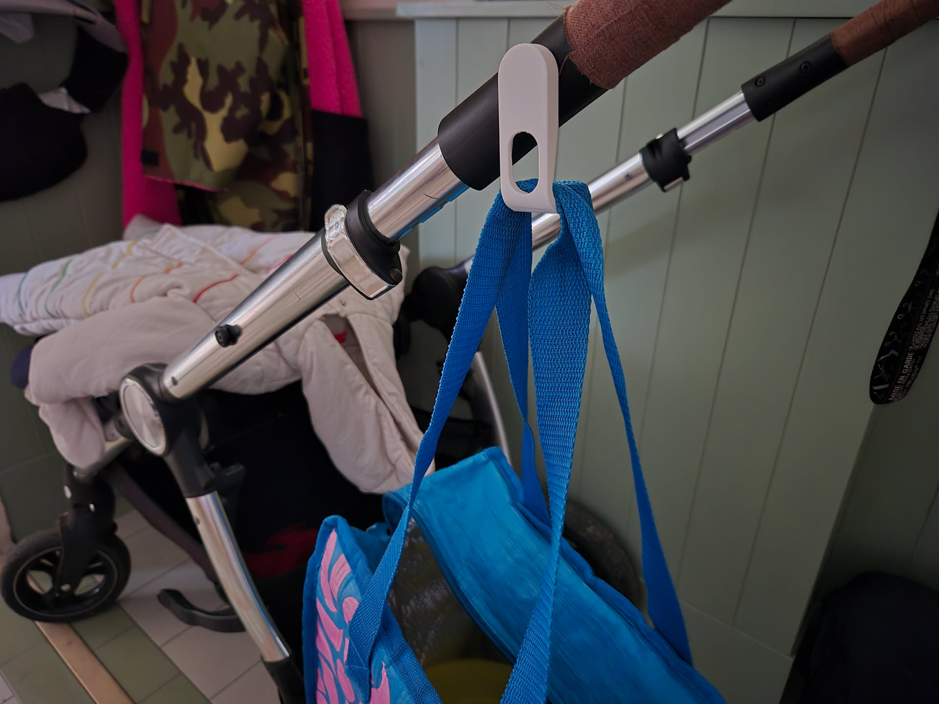 Buggy/stroller bag hook