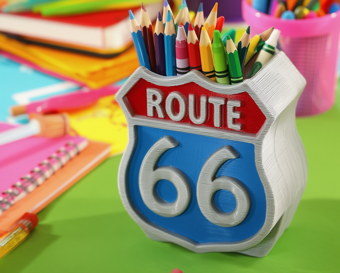 Pot à crayons Route 66 – Style rétro et couleurs éclatantes