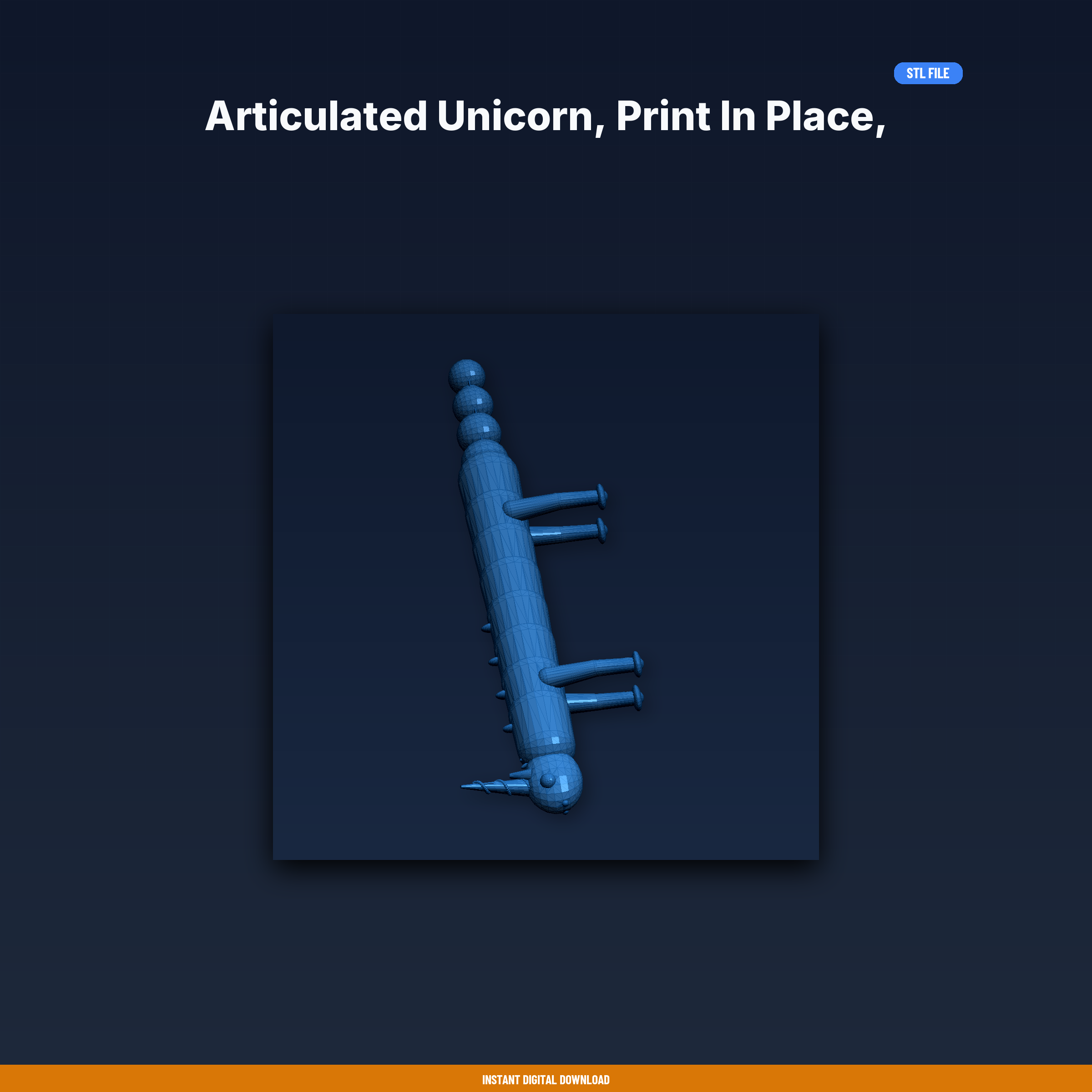 Articulated Unicorn, Print in Place, Ball Socket Joints, Spiral - 3D Printable STL File