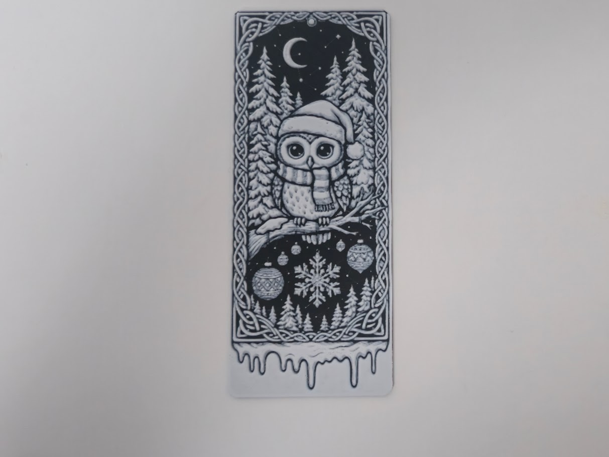 Cute Owl Santa Hat Winter Forest Bookmark