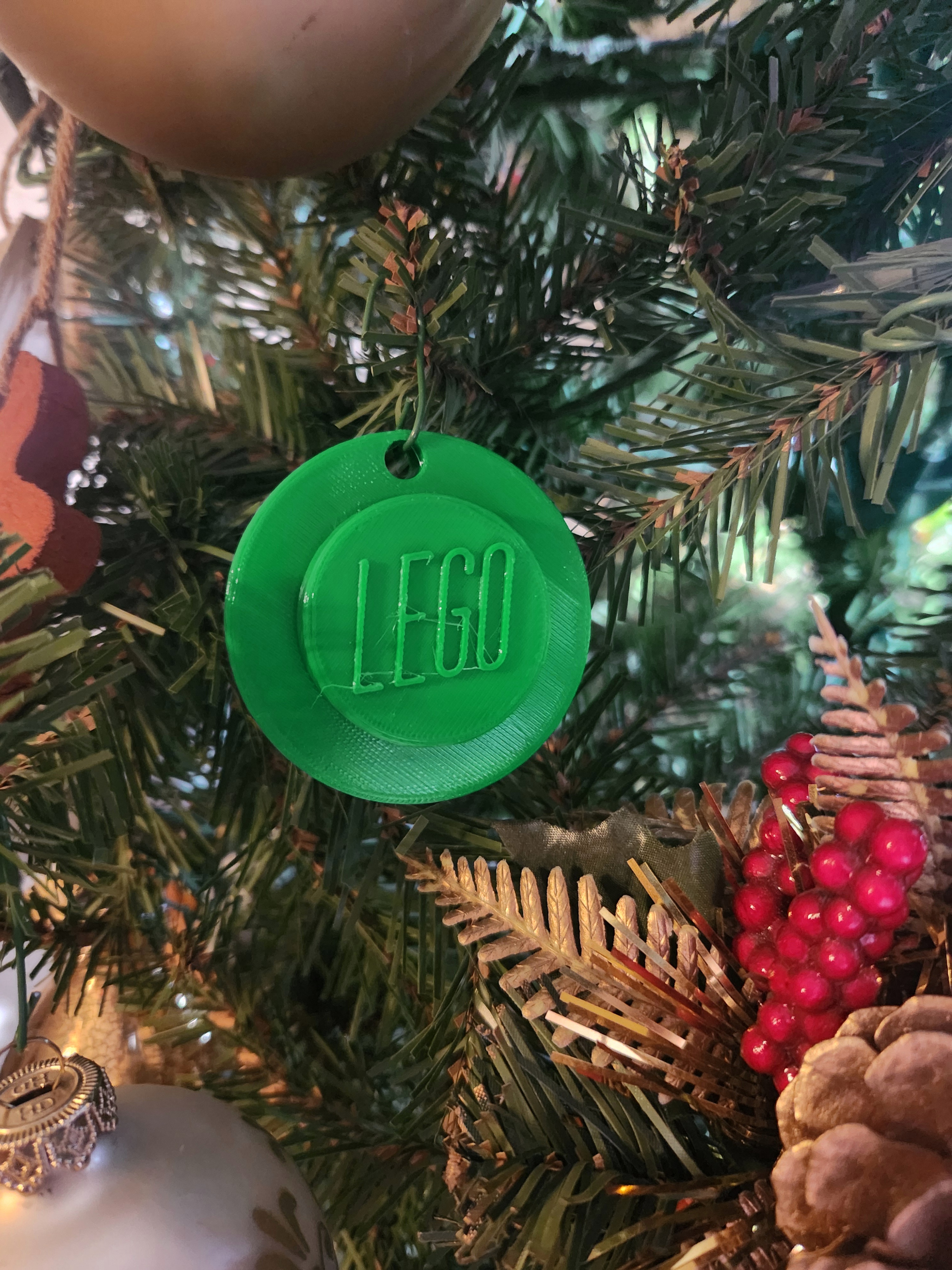Giant LEGO stud Christmas tree ornament