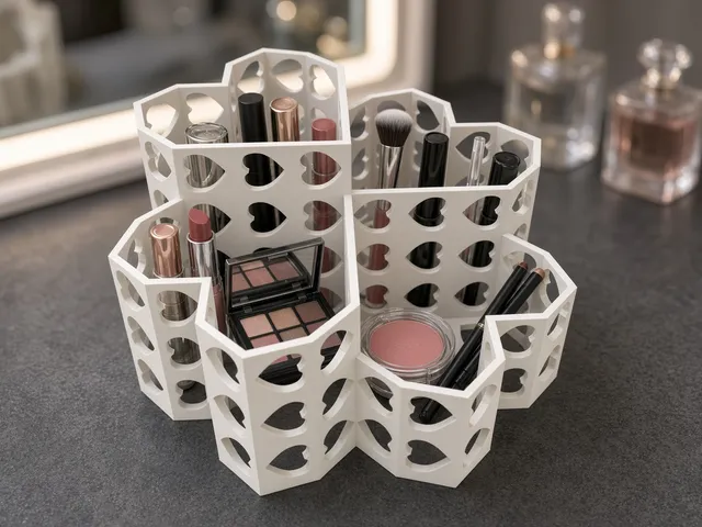 Clover Low-Poly Hearts with Lattice Cutouts Makeup Organizer — 4-Compartment Vanity Holder