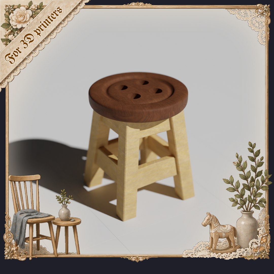 Button-Shaped Stool Miniature – Cute Floor Decor Diorama STL (Free)