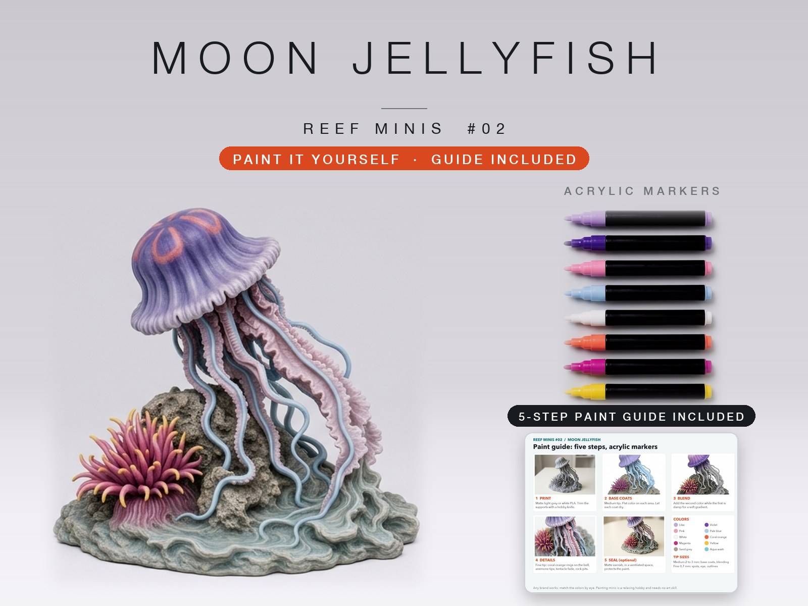 Moon Jellyfish Sculpture, Paintable Reef Diorama