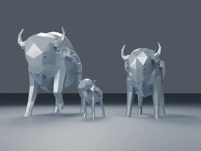 Low Poly Football Bison Family