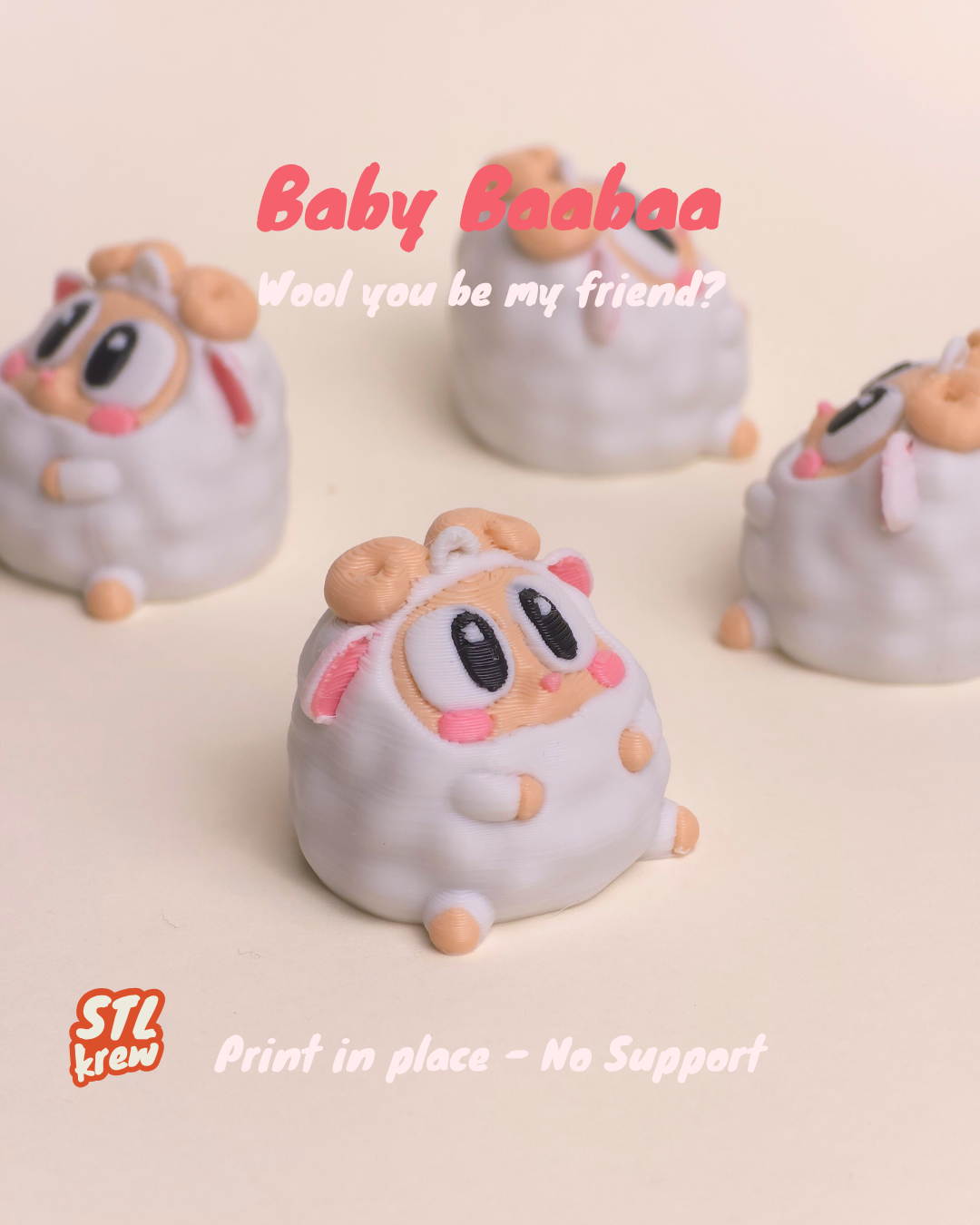 Cute sheep keychain - no support print in place