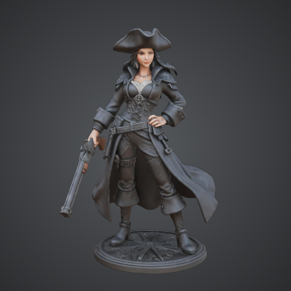 Female Pirate Captain with Flintlock Pistol