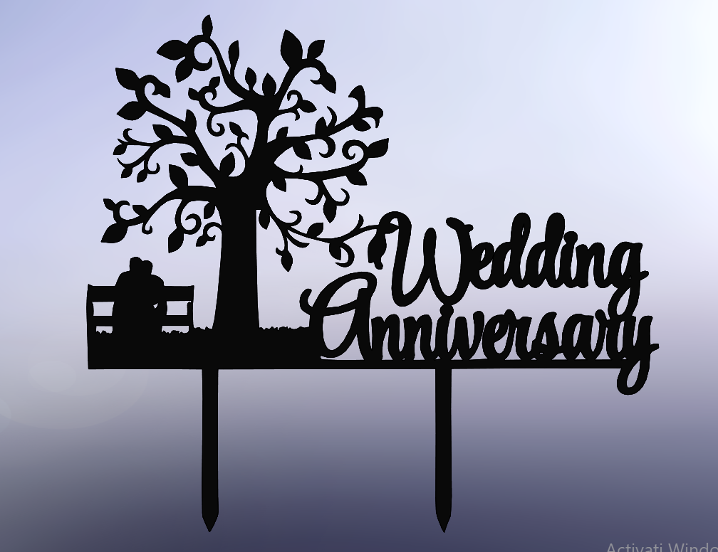 Anniversary Cake Topper – Couple on Bench Under Tree – 3D Printable Design
