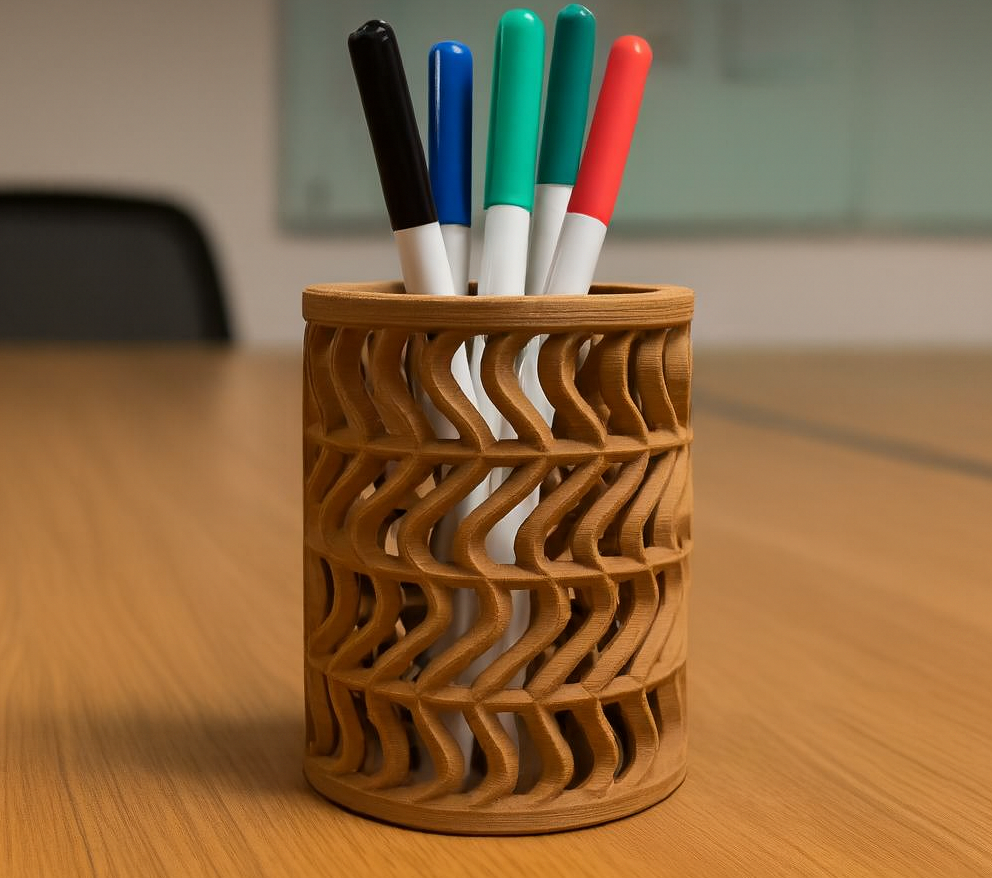 Lattice Slanted Wave Open Frame Strong Pen Holder - Elegant home & office decor