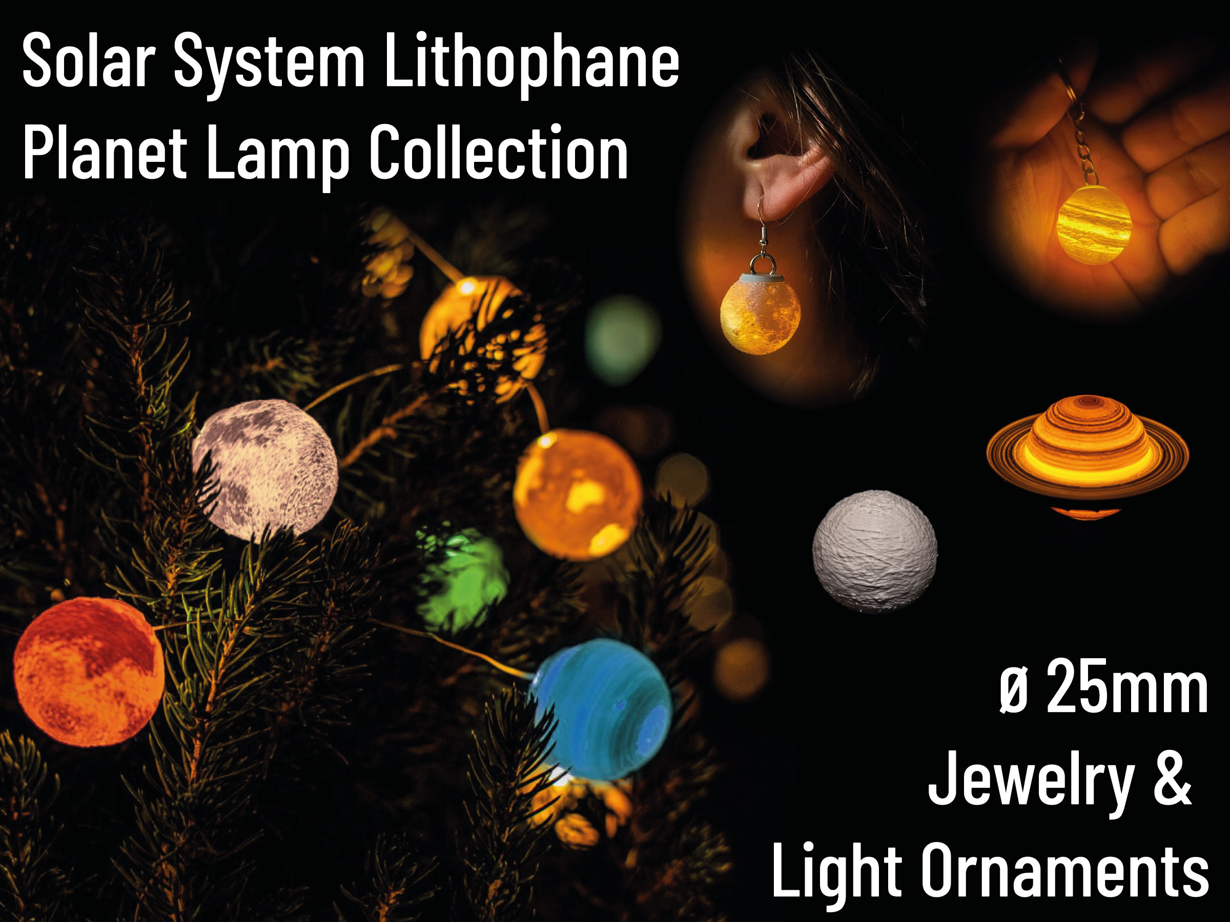 Solar System Lithophane Planet Lamp Collection - ⌀25mm
