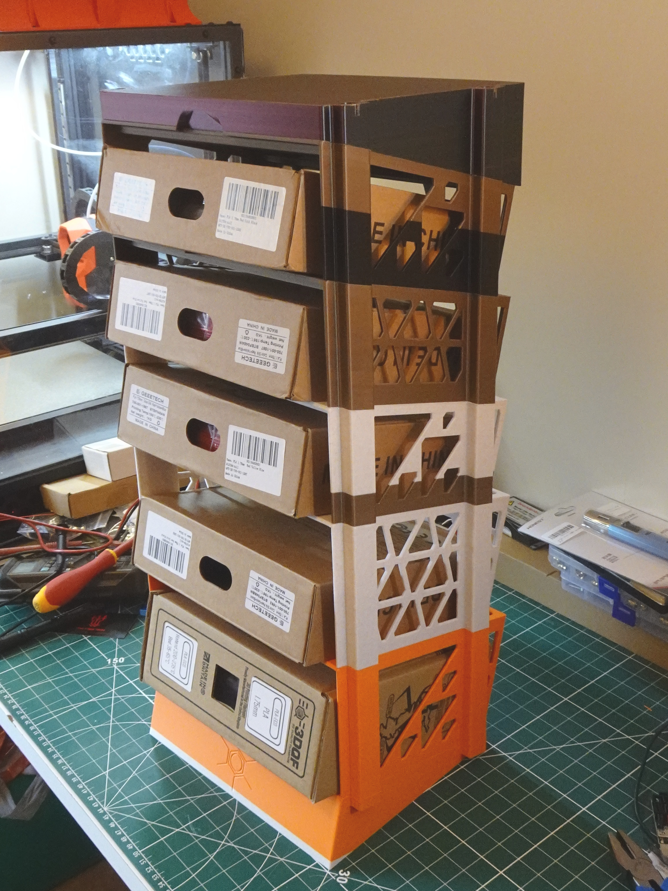Modular angled Filament Box storage rack shelf system