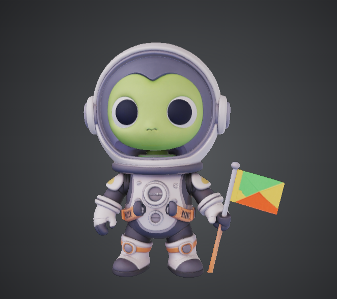 Cute Alien Astronaut – Cartoon Space Explorer with Flag