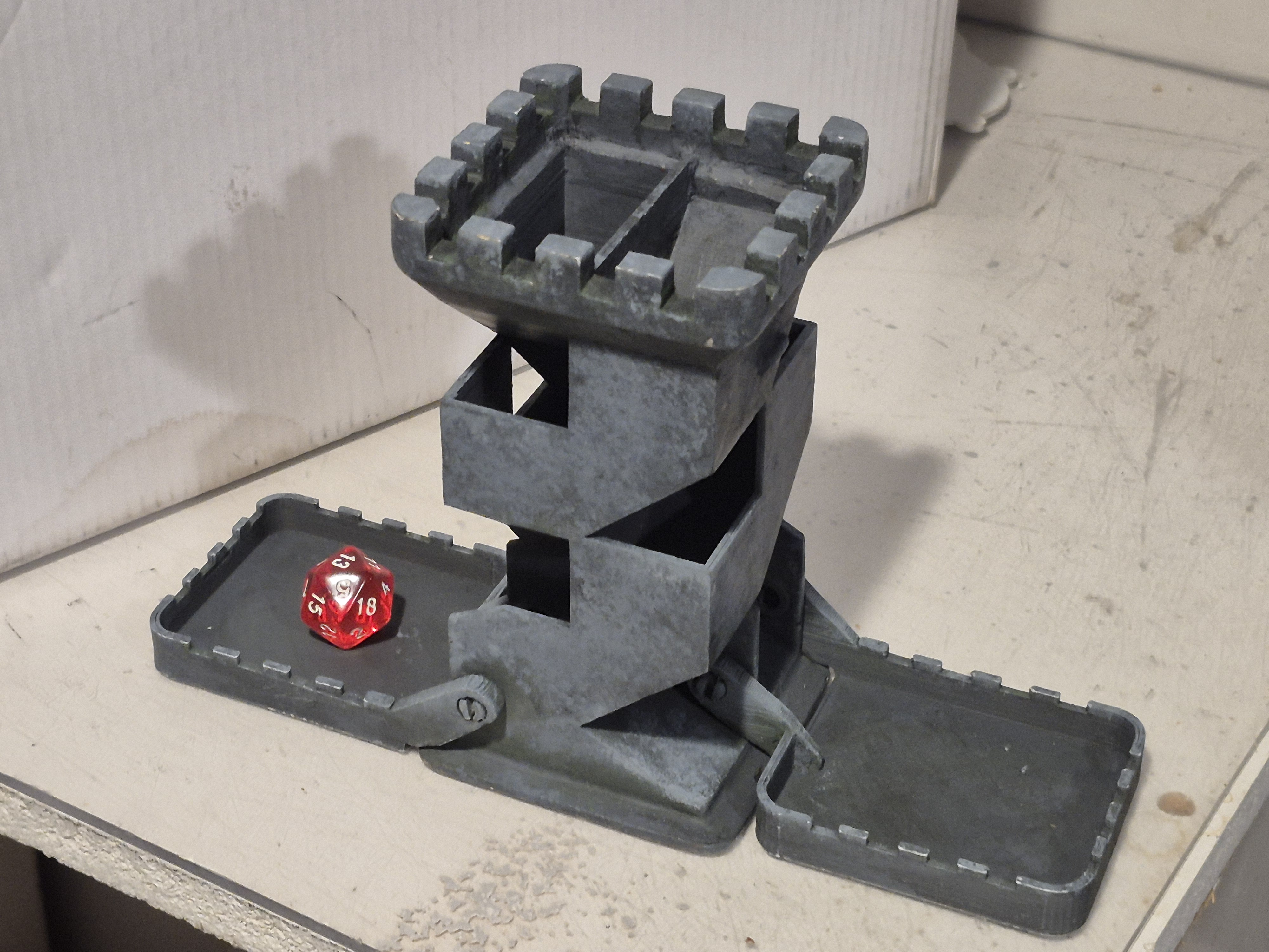 Dice Tower with Fold-Up Trays (stronger, better alignment) - 131mm tall