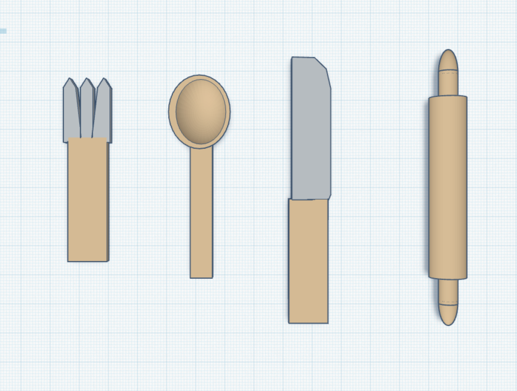knife, spoon, rolling pin, fork play cutlery