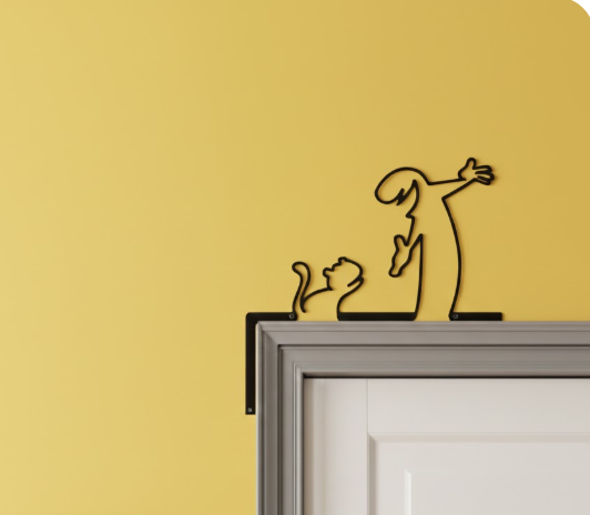Impatient Man & Cat - Minimalist Door Frame Art