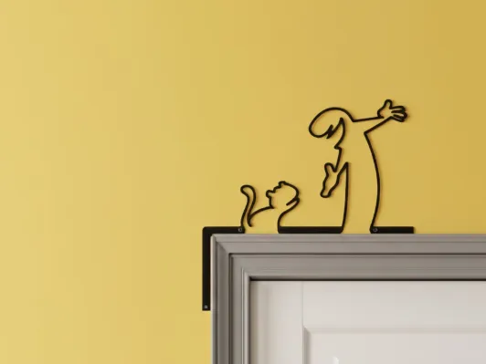 Impatient Man & Cat - Minimalist Door Frame Art