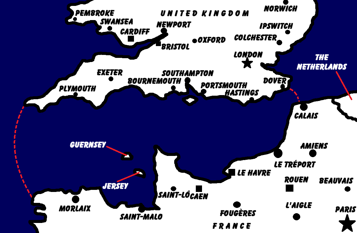 Simple map of The English Channel