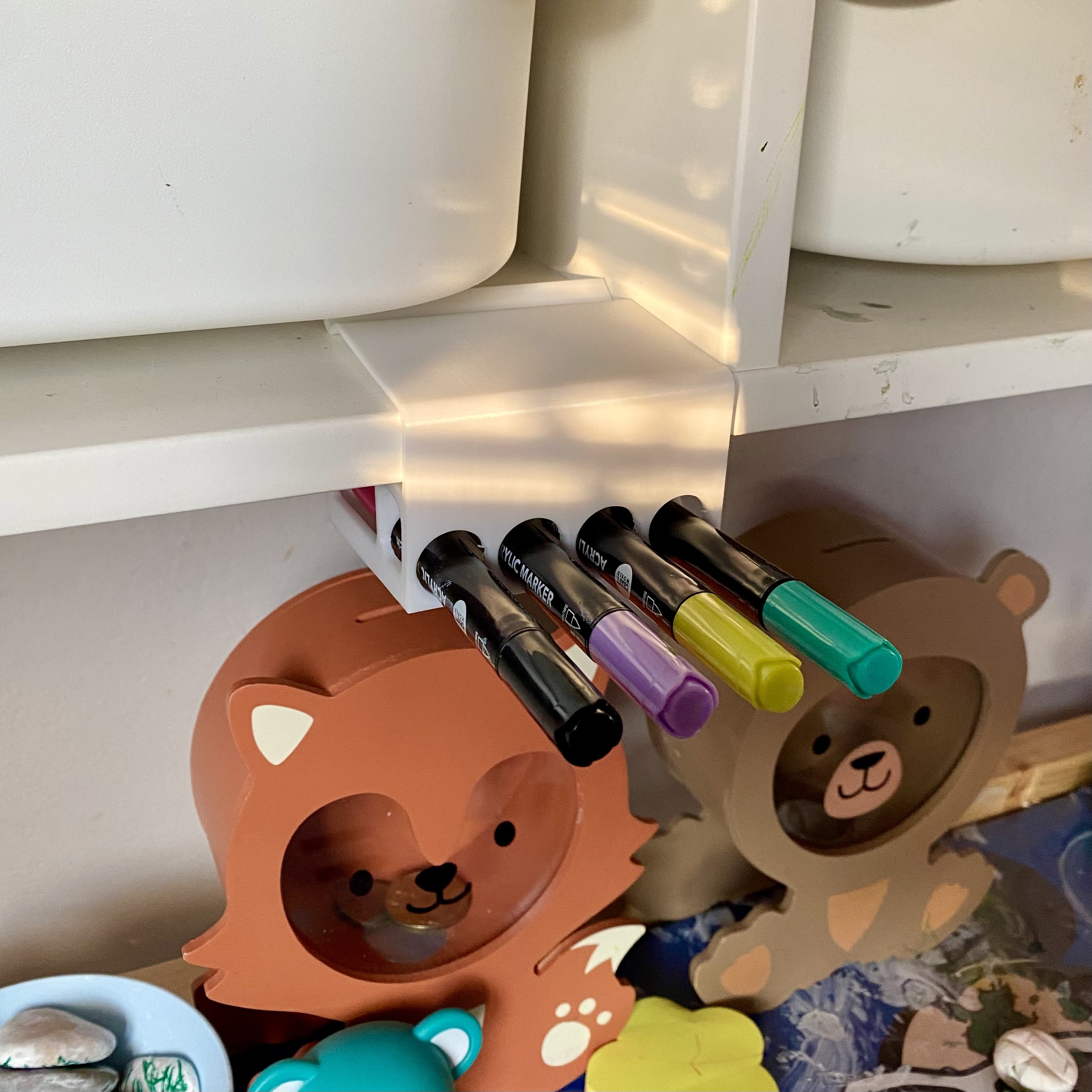 Shelf-Mounted Pen & Marker Holder (4 Slots)