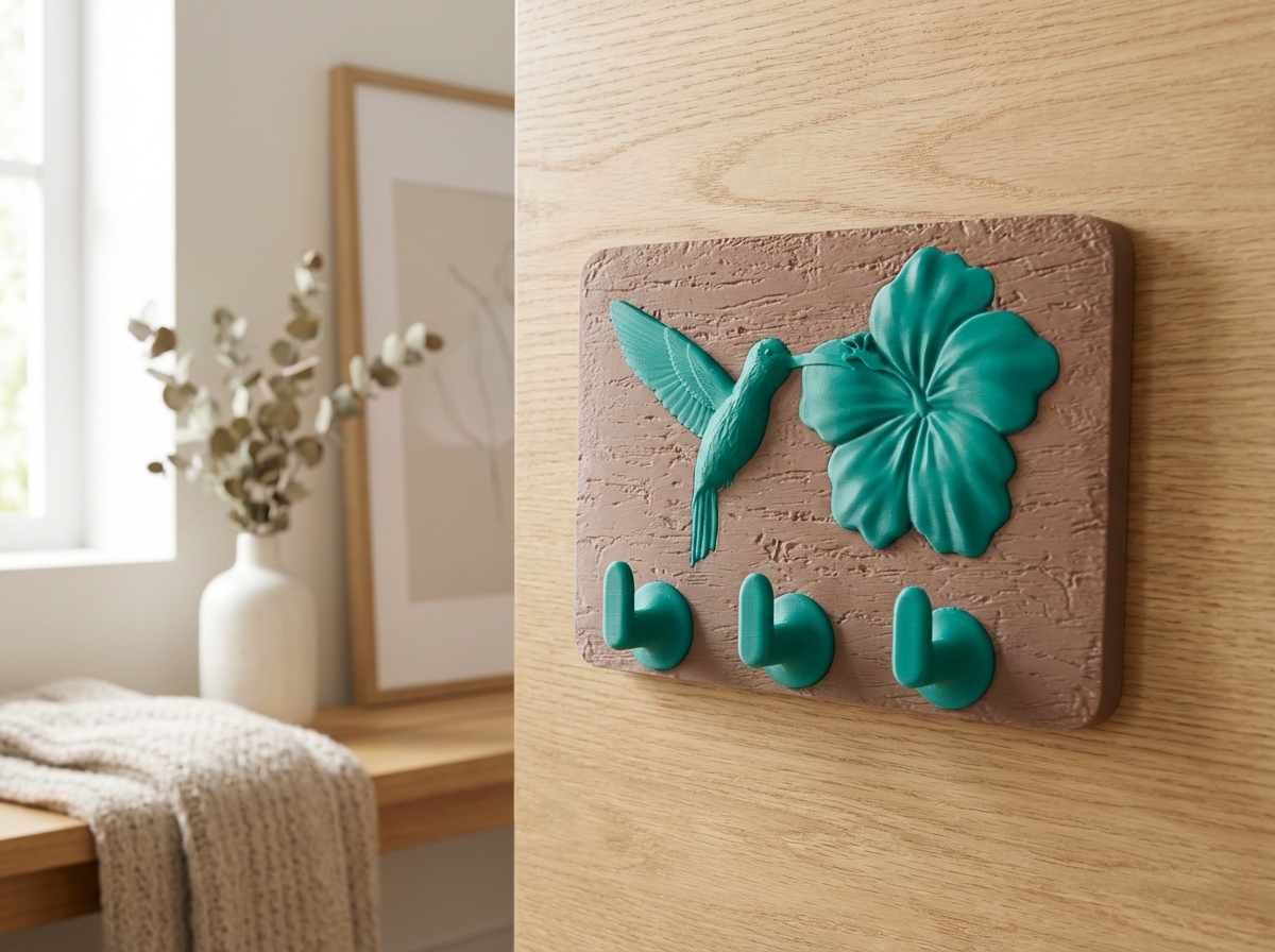 Hummingbird & Hibiscus Key Holder & Hook Rack