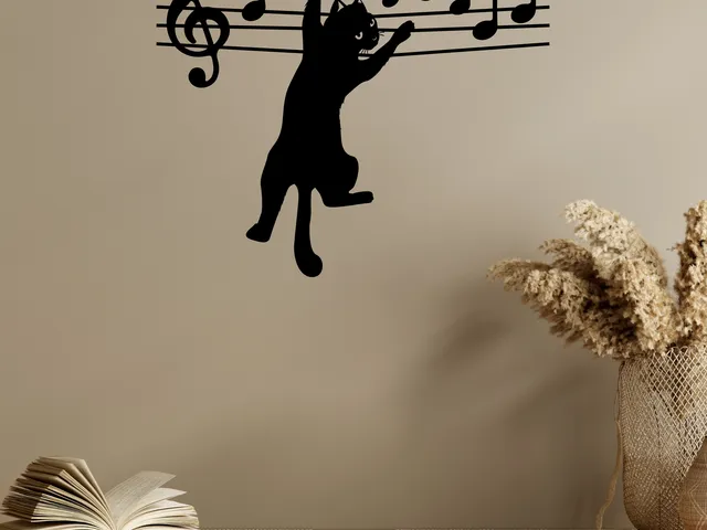 Funny Cat Jumping on Note Music Wall Art
