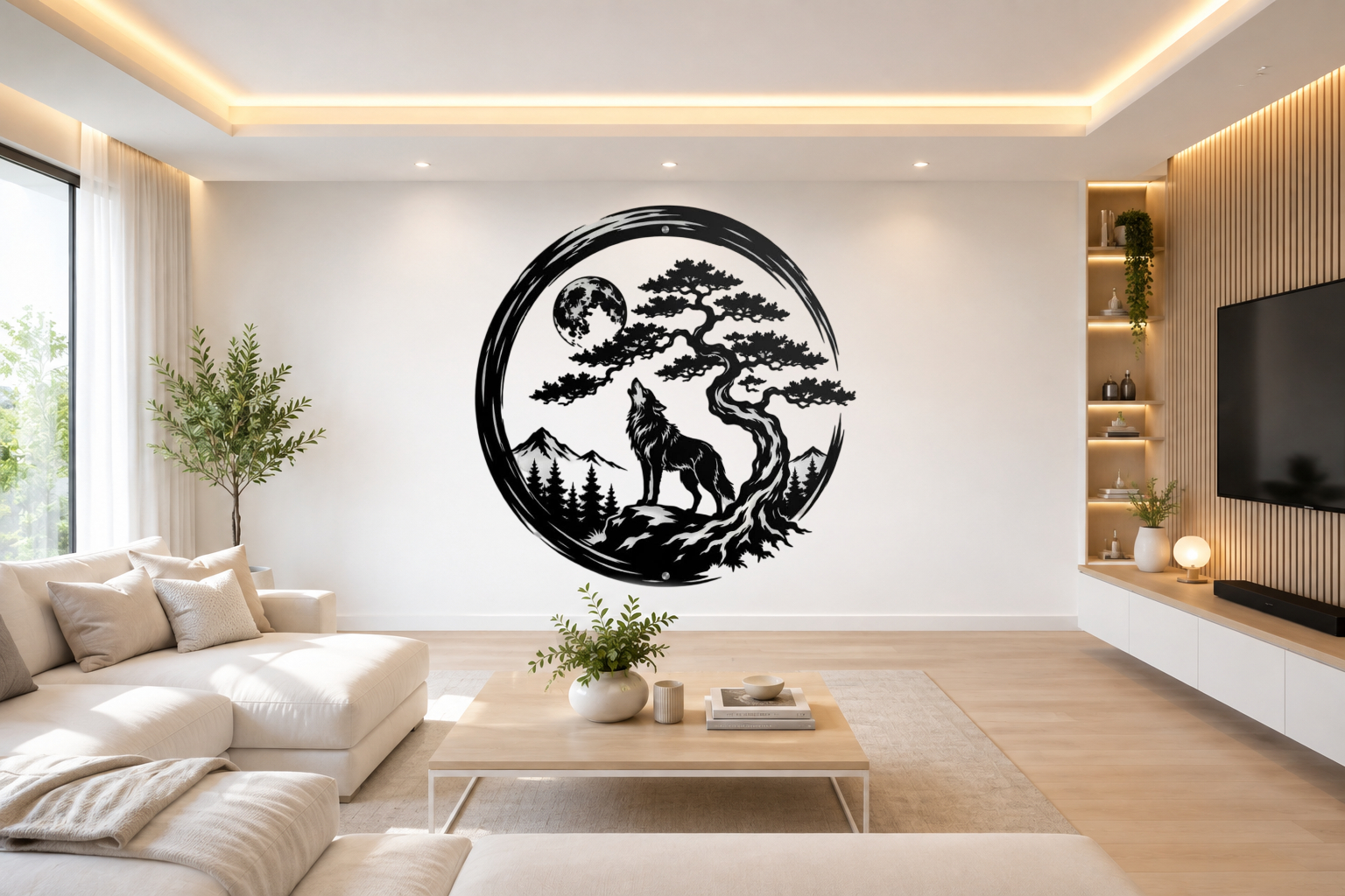WallArt - Wolf Moon Tree Mountains