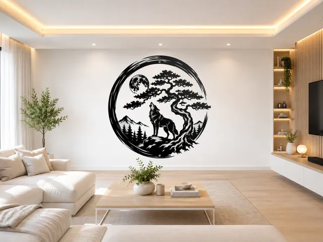 WallArt - Wolf Moon Tree Mountains