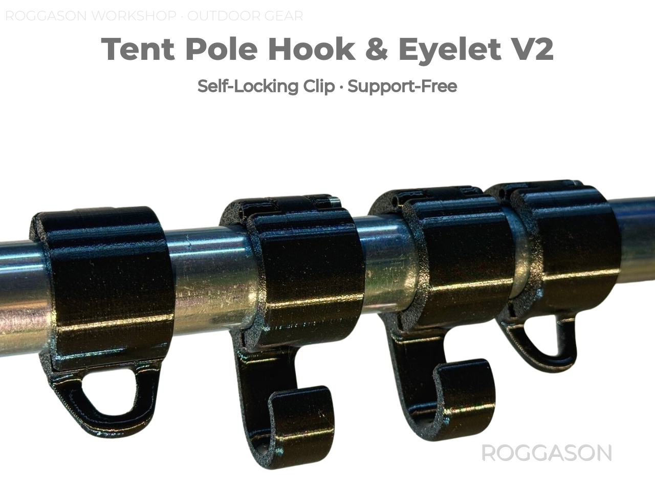 Self-Locking Tent Pole Hook & Eyelet V2 – Support-Free Camping Clip Set