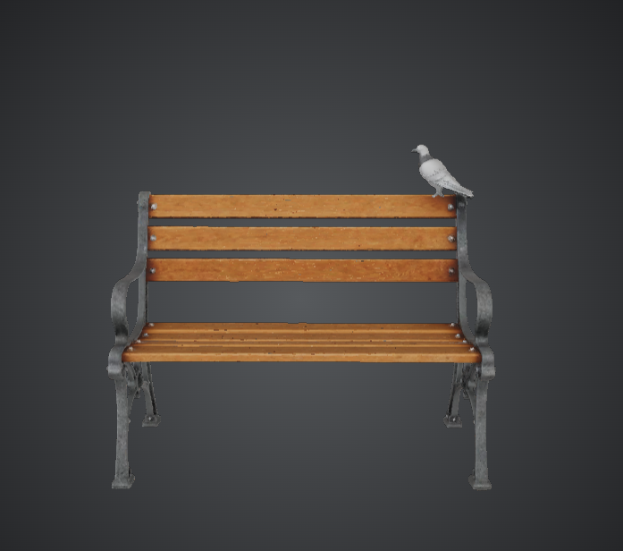 City Park Bench with Pigeon – Realistic Urban Diorama Prop