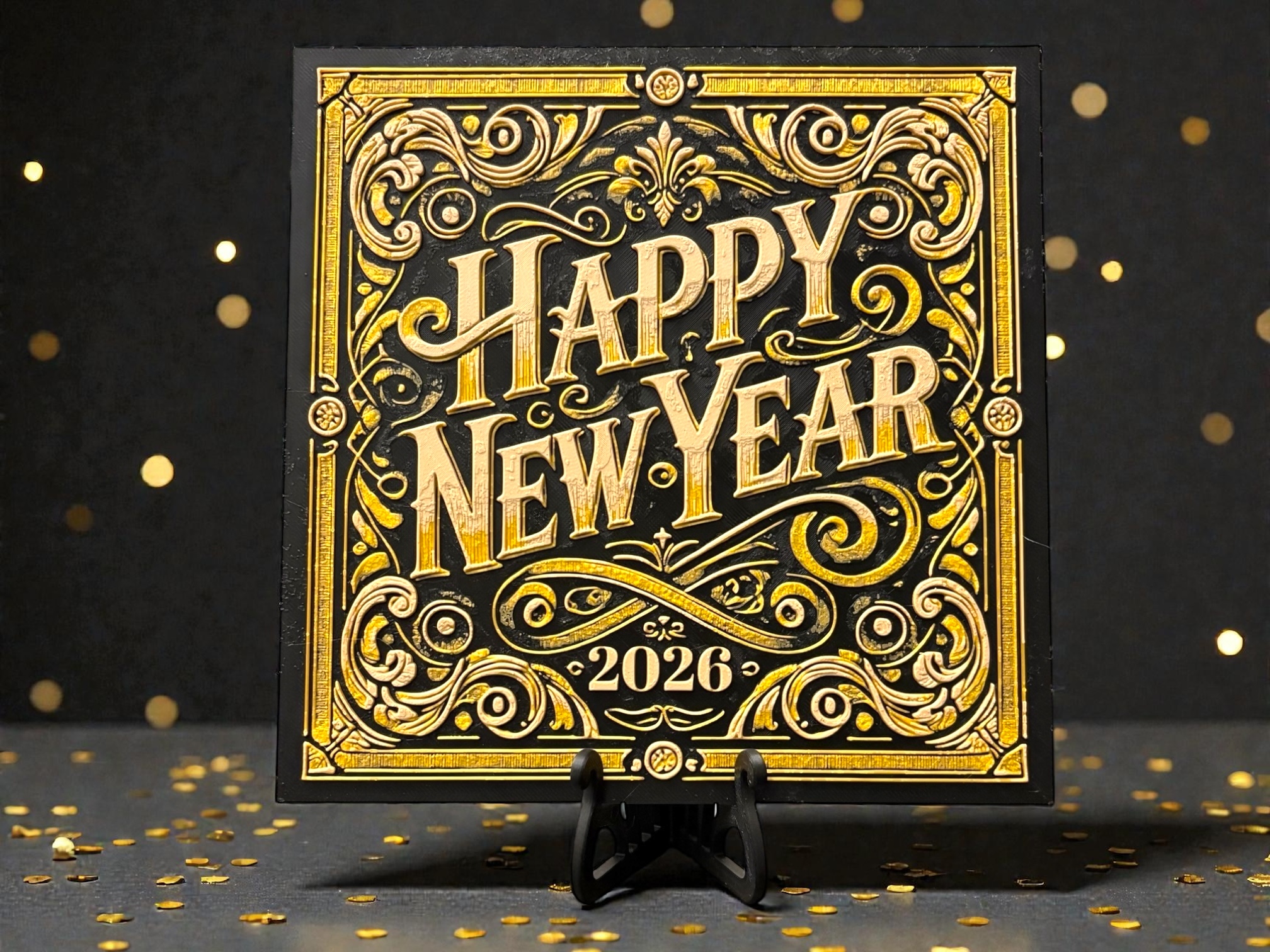 Happy New Year 2026 – Ornate Gilded Typography Hueforge