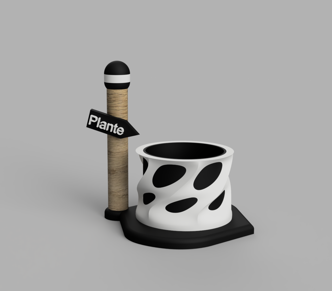 Pot de fleurs design avec colonne et panneau “Plante”