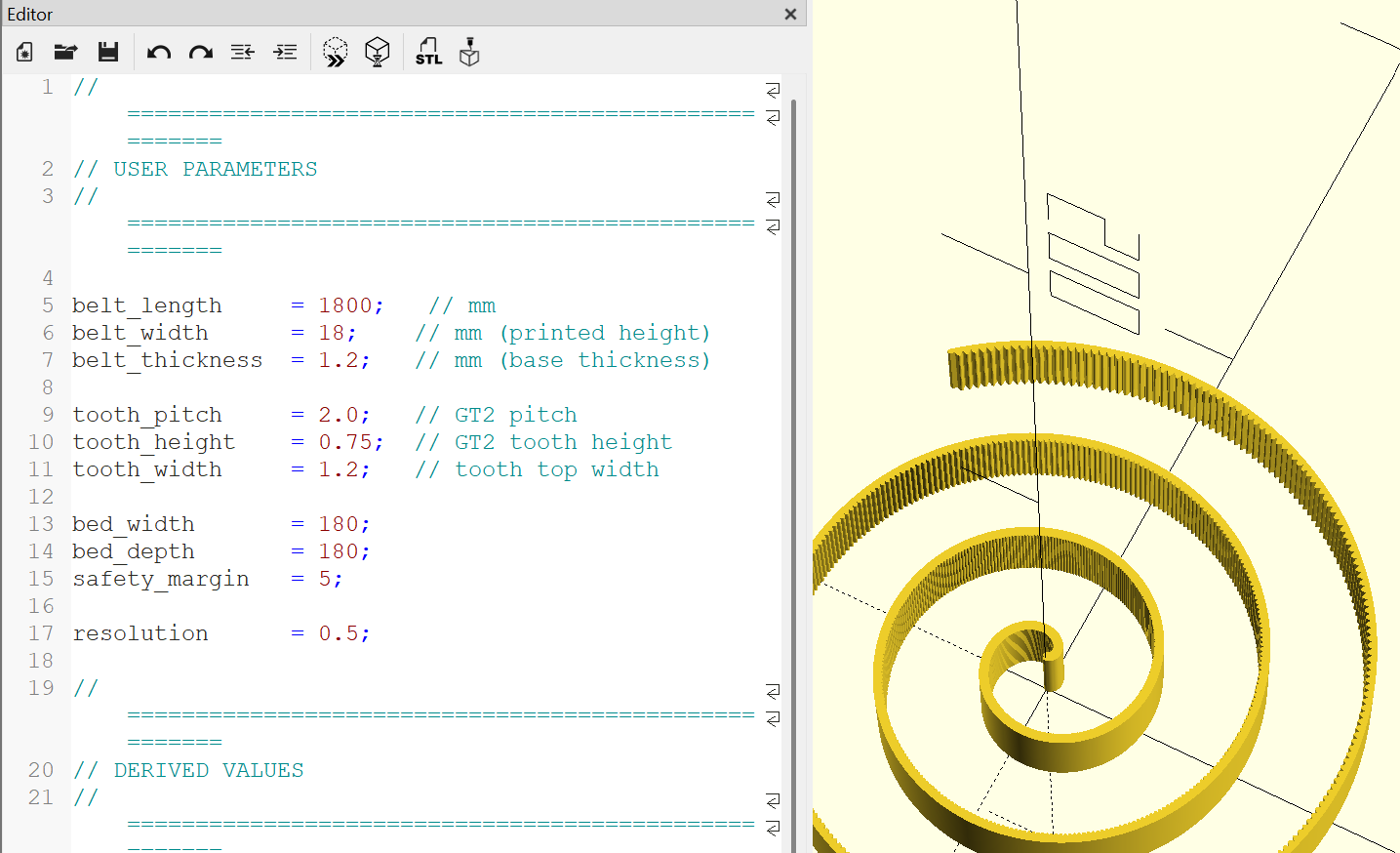 Parametric GT2 Timing Belt generator