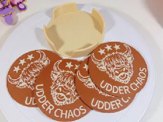 Highland Cow Coaster Set With Holder 100mm