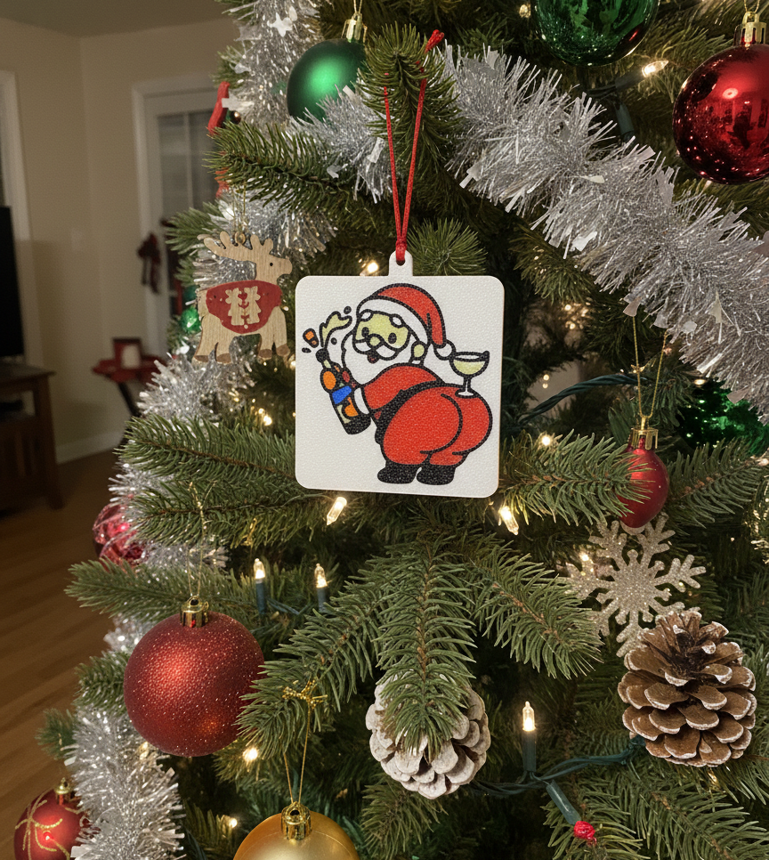 Champagne Popping Santa Christmas Tree Ornament