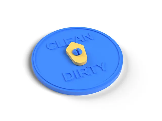 Dishwasher Clean / Dirty Sign - Magnetic Rotating Dial with Snap-On Arrow, No Supports (OpenSCAD)