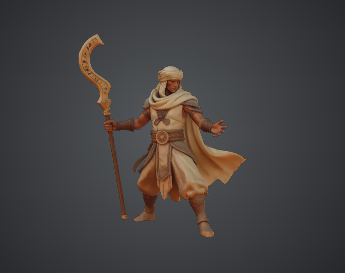 Desert Nomad Mage – Sand Wizard with Crescent Staff