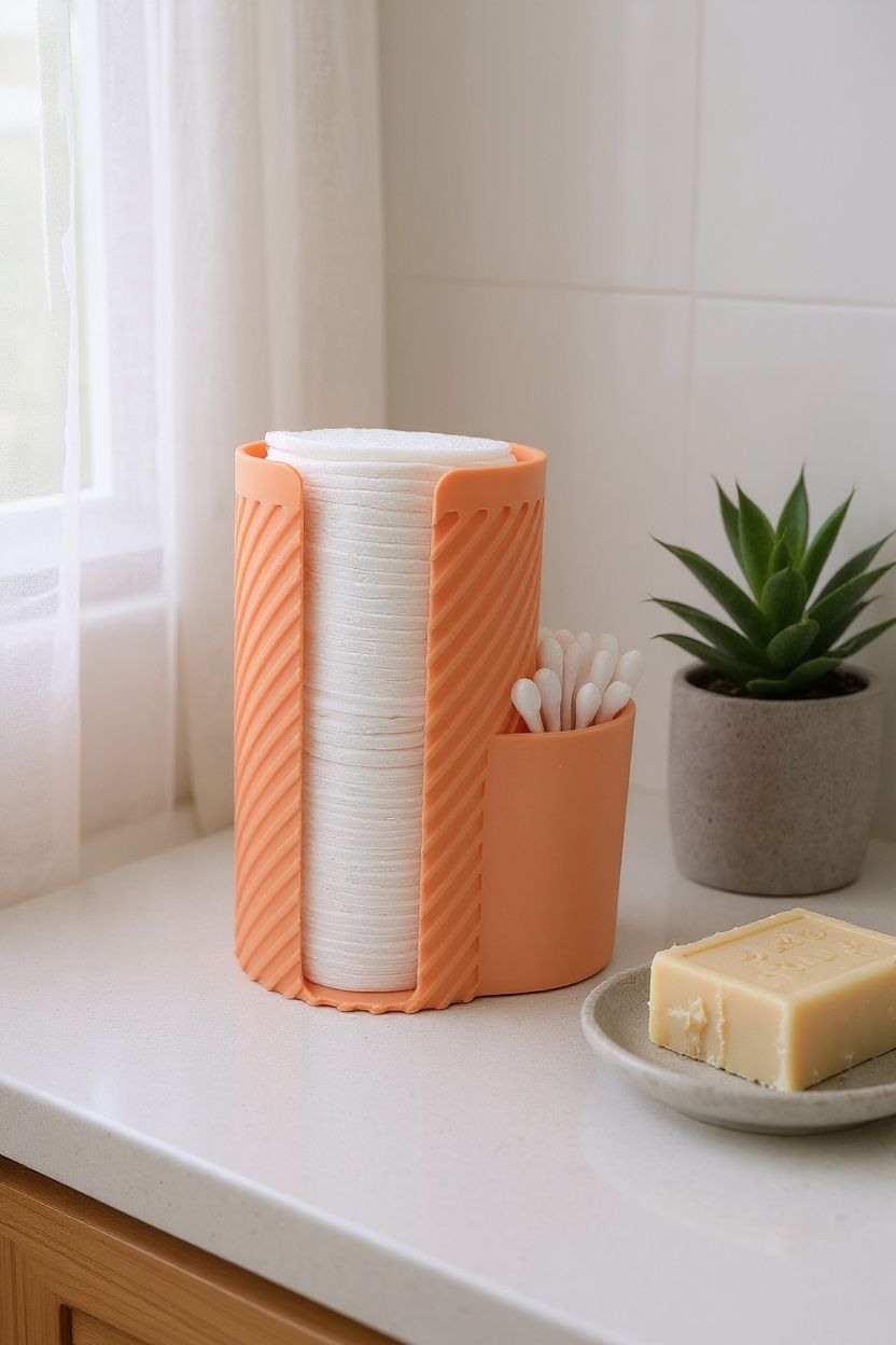 Modern Ribbed Q-Tip & Cotton Pad Organizer