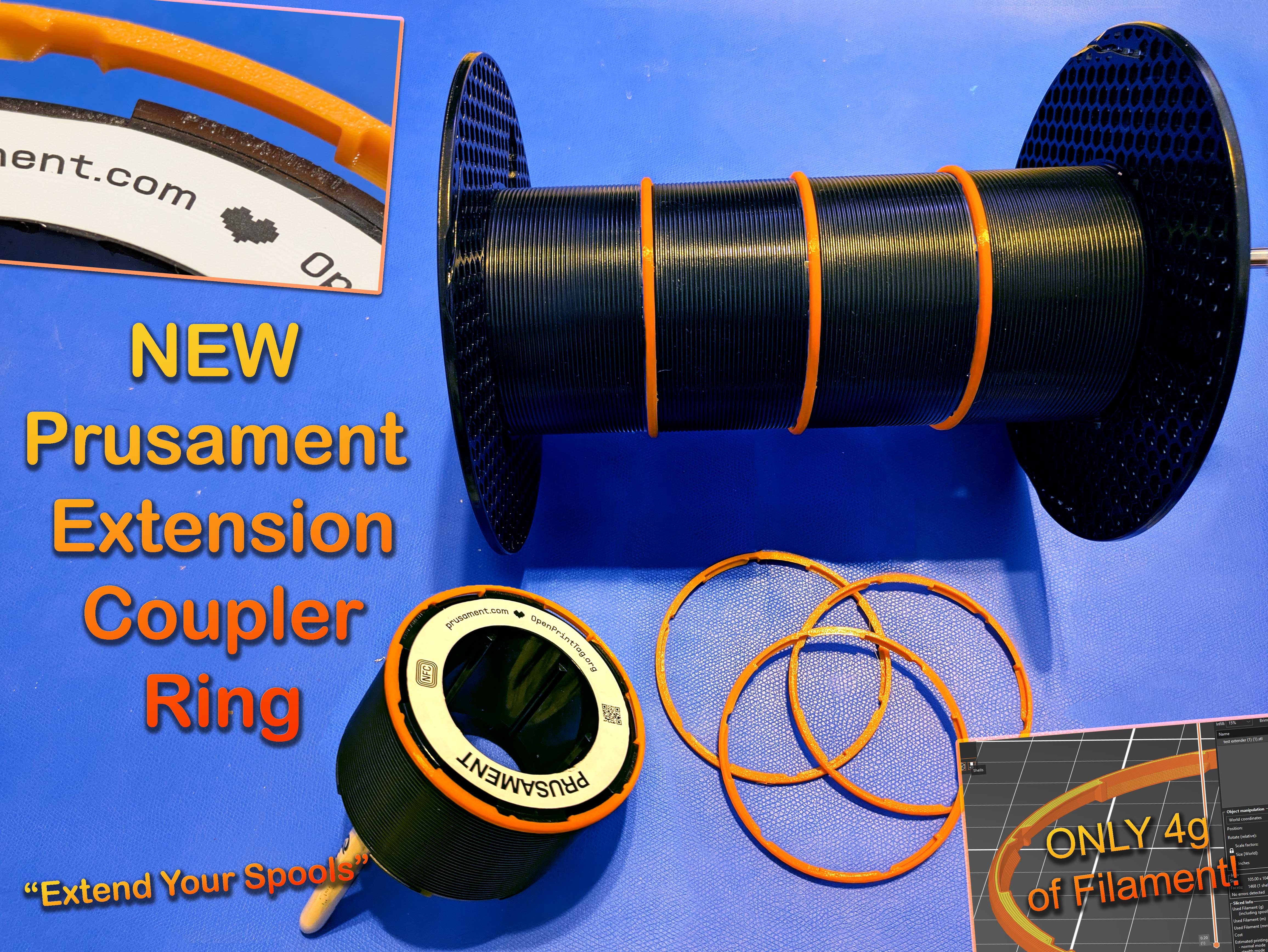 Ultra-Slim Prusament Spool Extension Coupler Ring